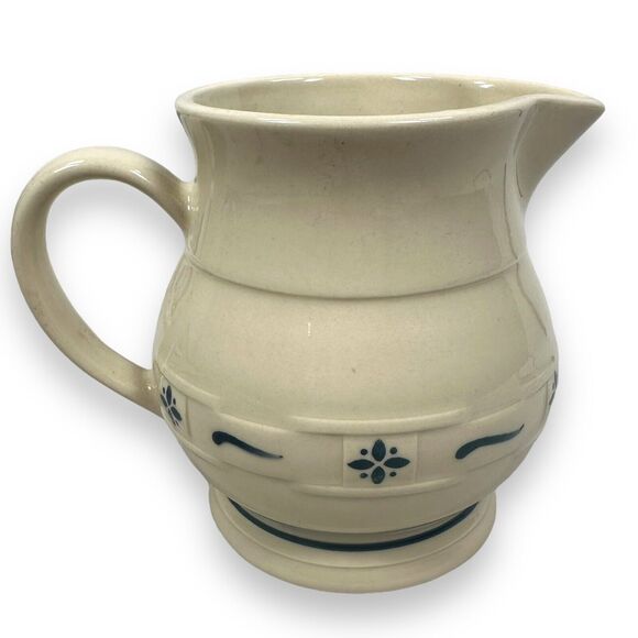 Longaberger Pottery Woven Traditions Blue Milk Juice Pitcher 1 QT USA 5 3/4" - Picture 1 of 8